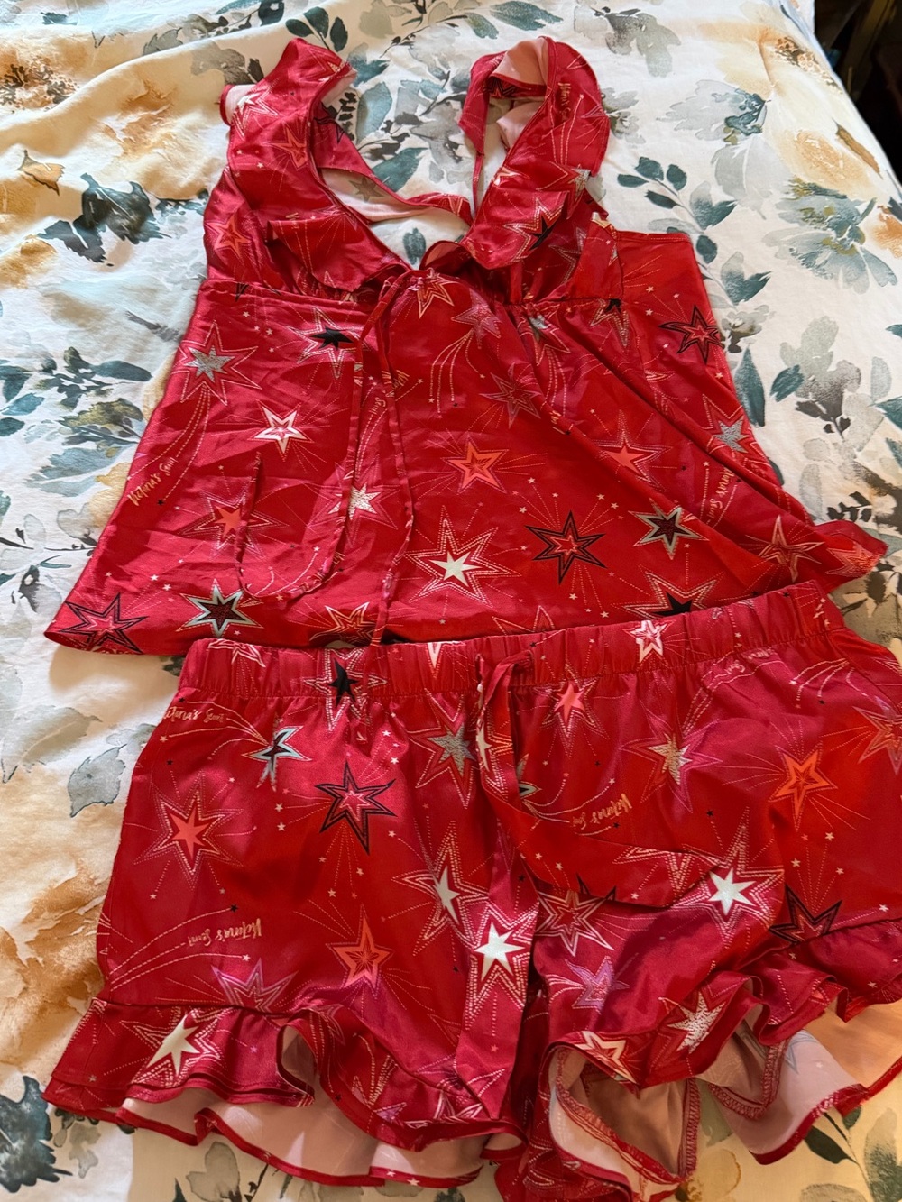 Victoria's Secret Red Star-Print Satin Cami & Shorts Pajama Set